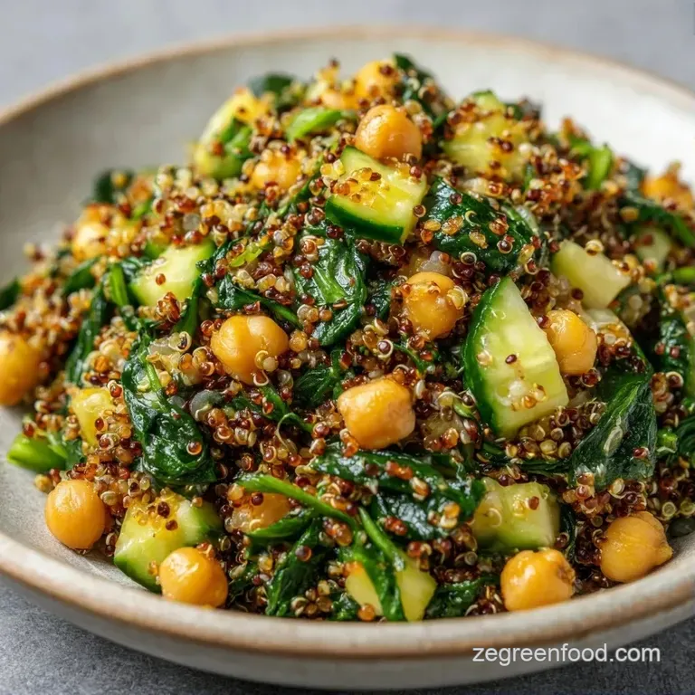 Vibrant quinoa mix with diced vegetables and fresh herbs served in a white bowl on a bright marble countertop.
