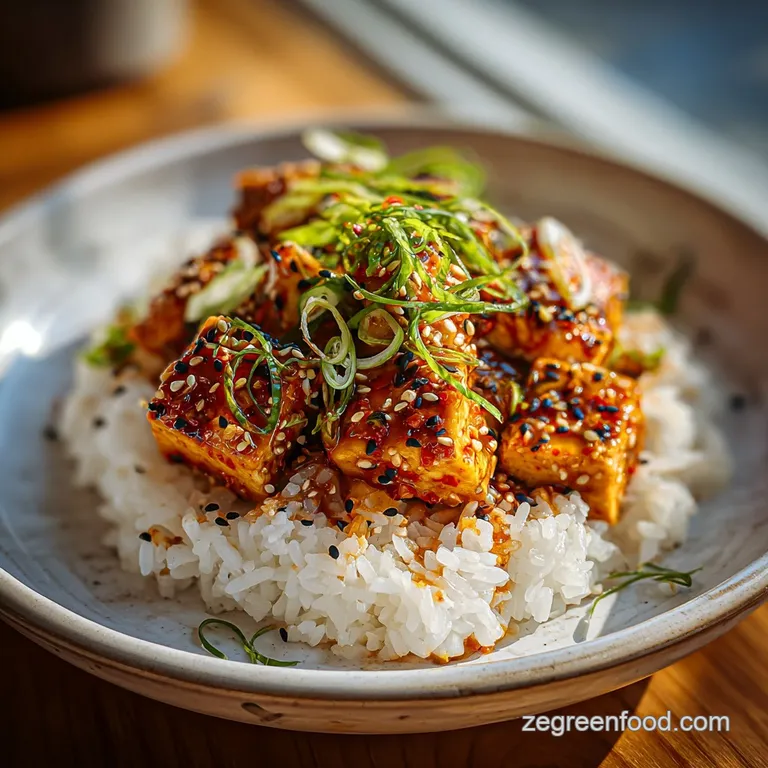 Spicy Tofu Rice Bowl with Garlic and Sesame