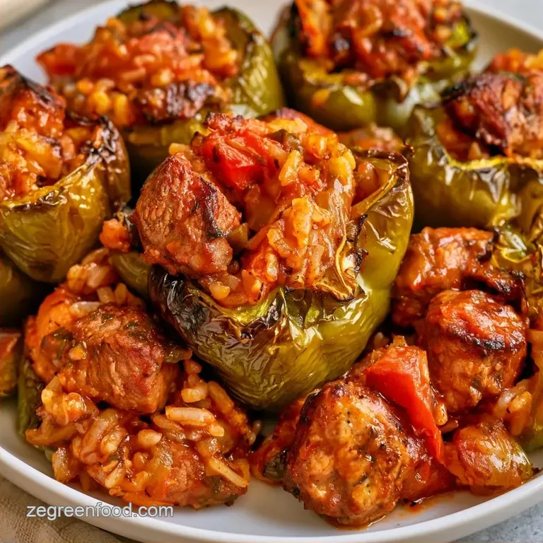 Stuffed Green Pepper Recipe with Tomato and Beef