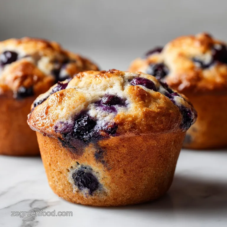A trio of moist blueberry muffins, dusted with sugar, arranged artfully on a rustic ceramic plate.