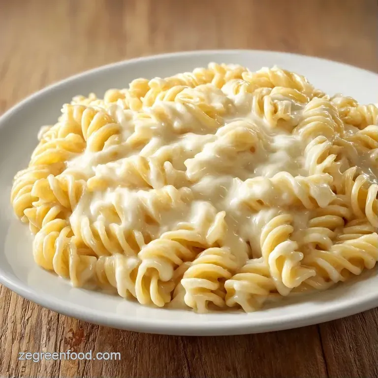 An elegant swirl of pasta in a velvety white sauce, topped with microgreens on a minimalist matte black plate.