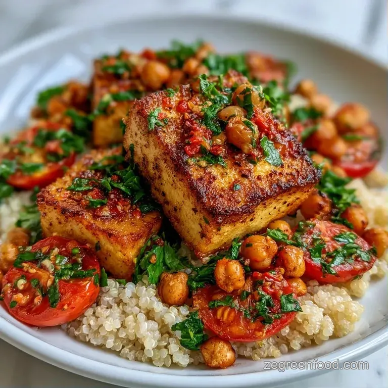 A colorful array of charred tofu, sliced avocado, and shredded carrots atop a bed of fluffy, steamed brown rice.
