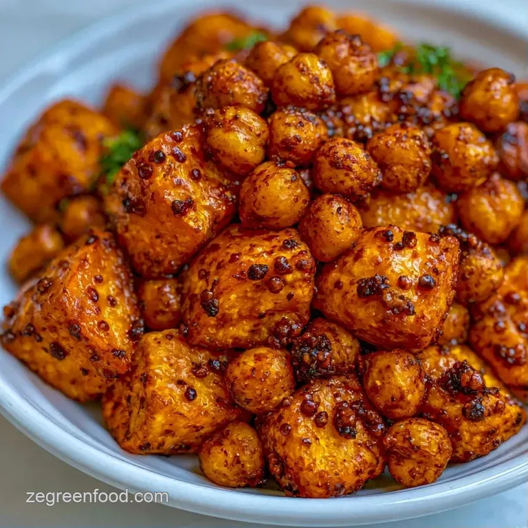 Vibrant orange roasted potatoes and deep green kale arranged neatly in a matte bowl with toasted sesame seeds