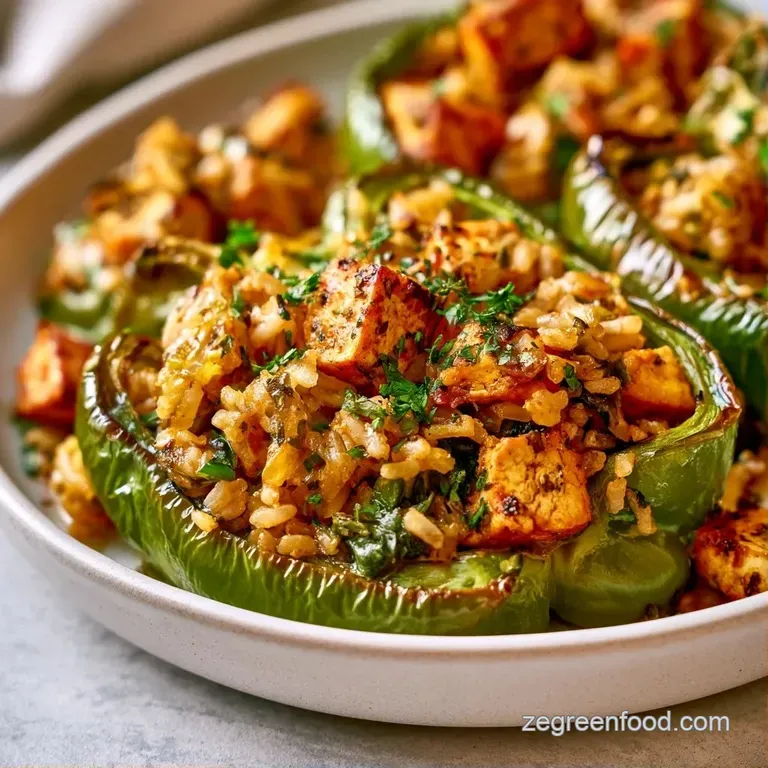 Vibrant green peppers on a matte black plate, topped with toasted crumbs and a side of colorful microgreens.