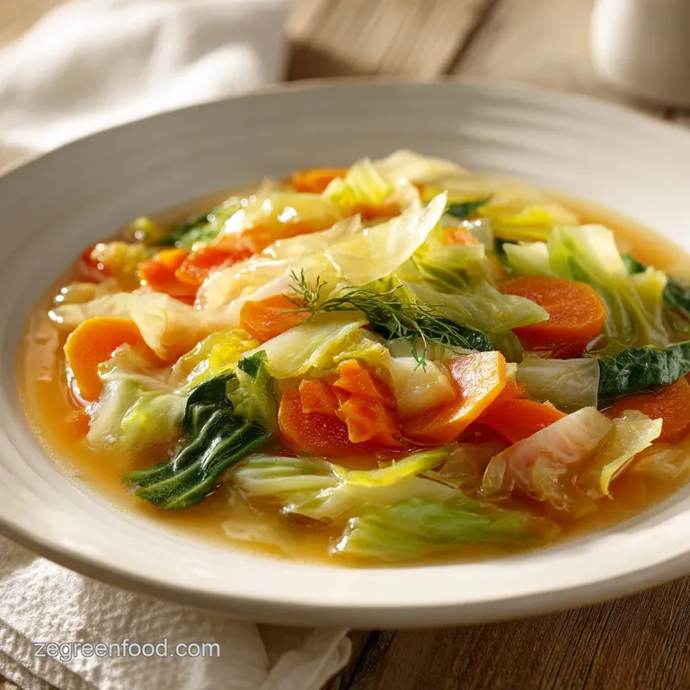 A rustic bowl overflowing with vibrant vegetables in a rich, smoky broth, garnished with fresh herbs.